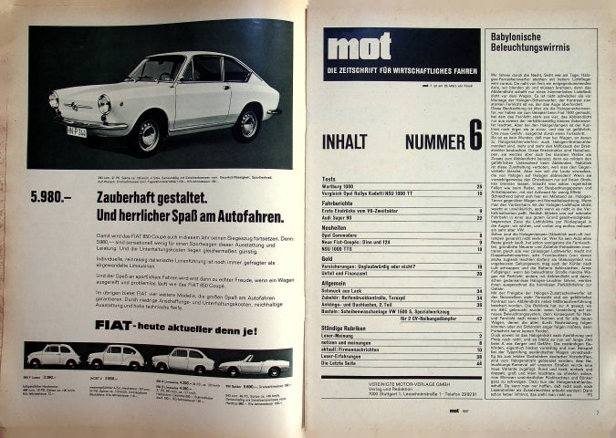 Inhaltsverzeichnis MOT 06/1967