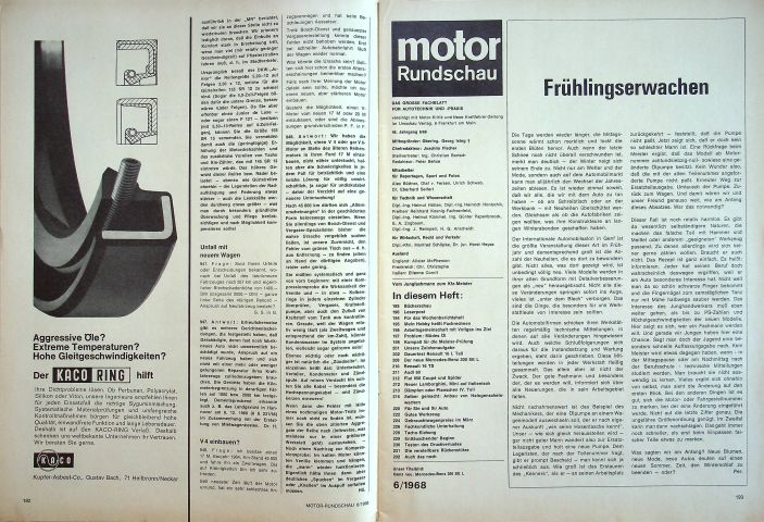Inhaltsverzeichnis Motor Rundschau 06/1968