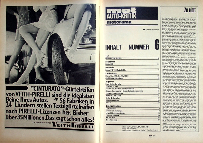 Inhaltsverzeichnis MOT 06/1968
