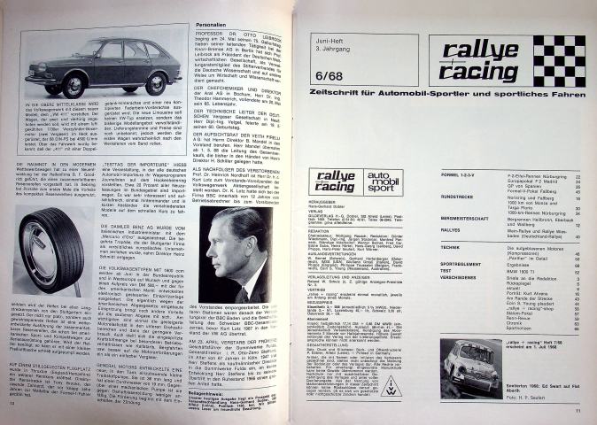 Inhaltsverzeichnis Rallye Racing 06/1968