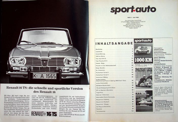 Inhaltsverzeichnis Sport Auto 06/1969