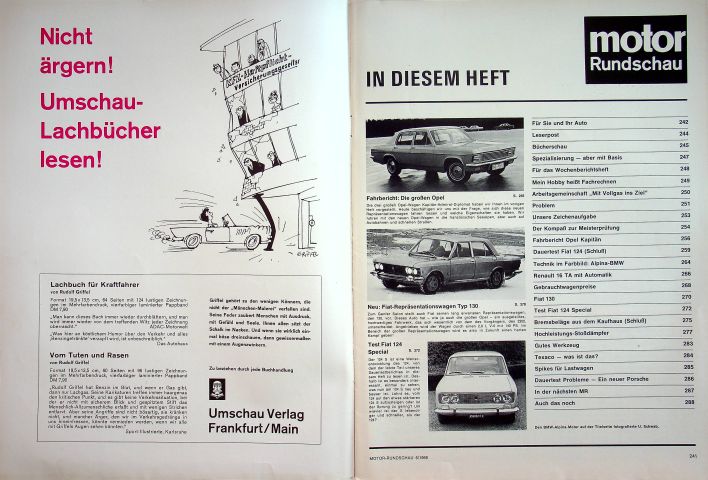 Inhaltsverzeichnis Motor Rundschau 06/1969
