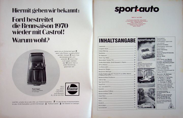 Inhaltsverzeichnis Sport Auto 06/1970