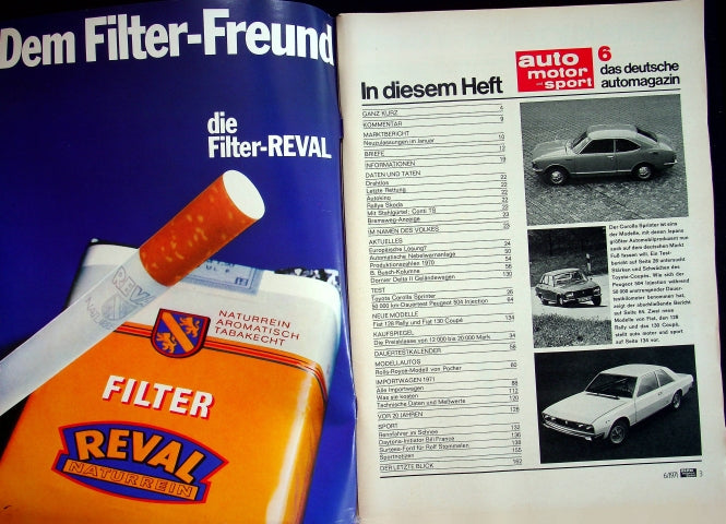 Inhaltsverzeichnis Auto Motor und Sport 06/1971
