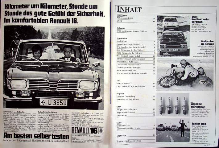Inhaltsverzeichnis Autozeitung 06/1971
