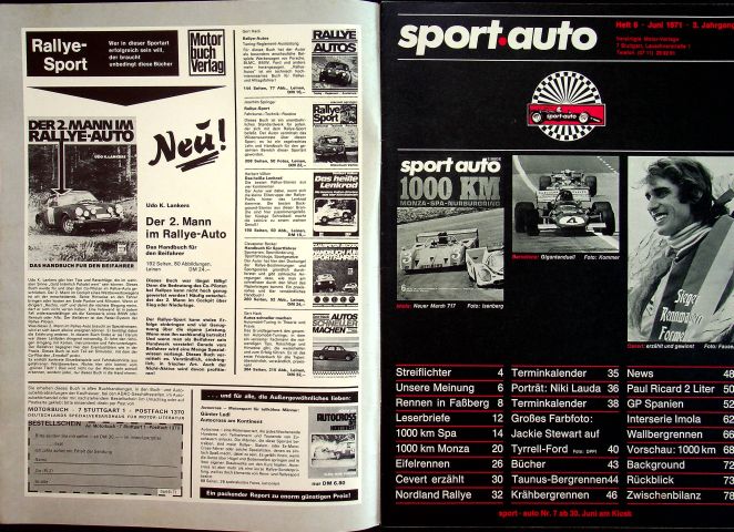 Inhaltsverzeichnis Sport Auto 06/1971