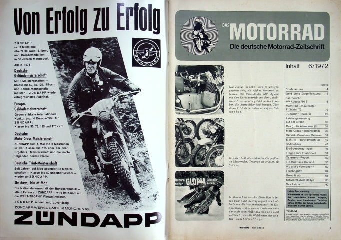 Inhaltsverzeichnis Motorrad 06/1972