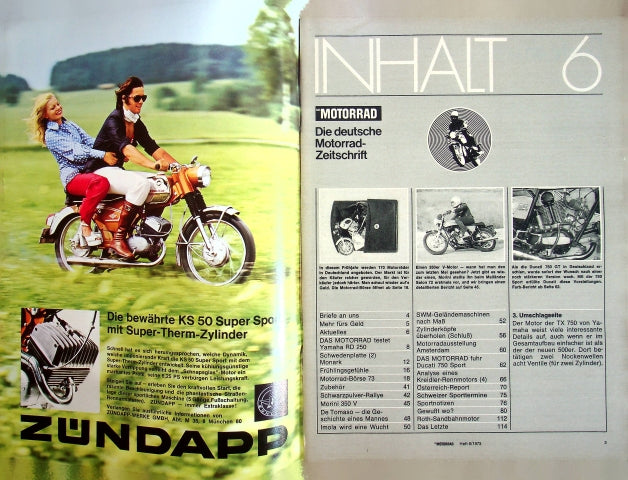 Inhaltsverzeichnis Motorrad 06/1973