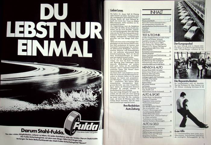 Inhaltsverzeichnis Autozeitung 06/1973