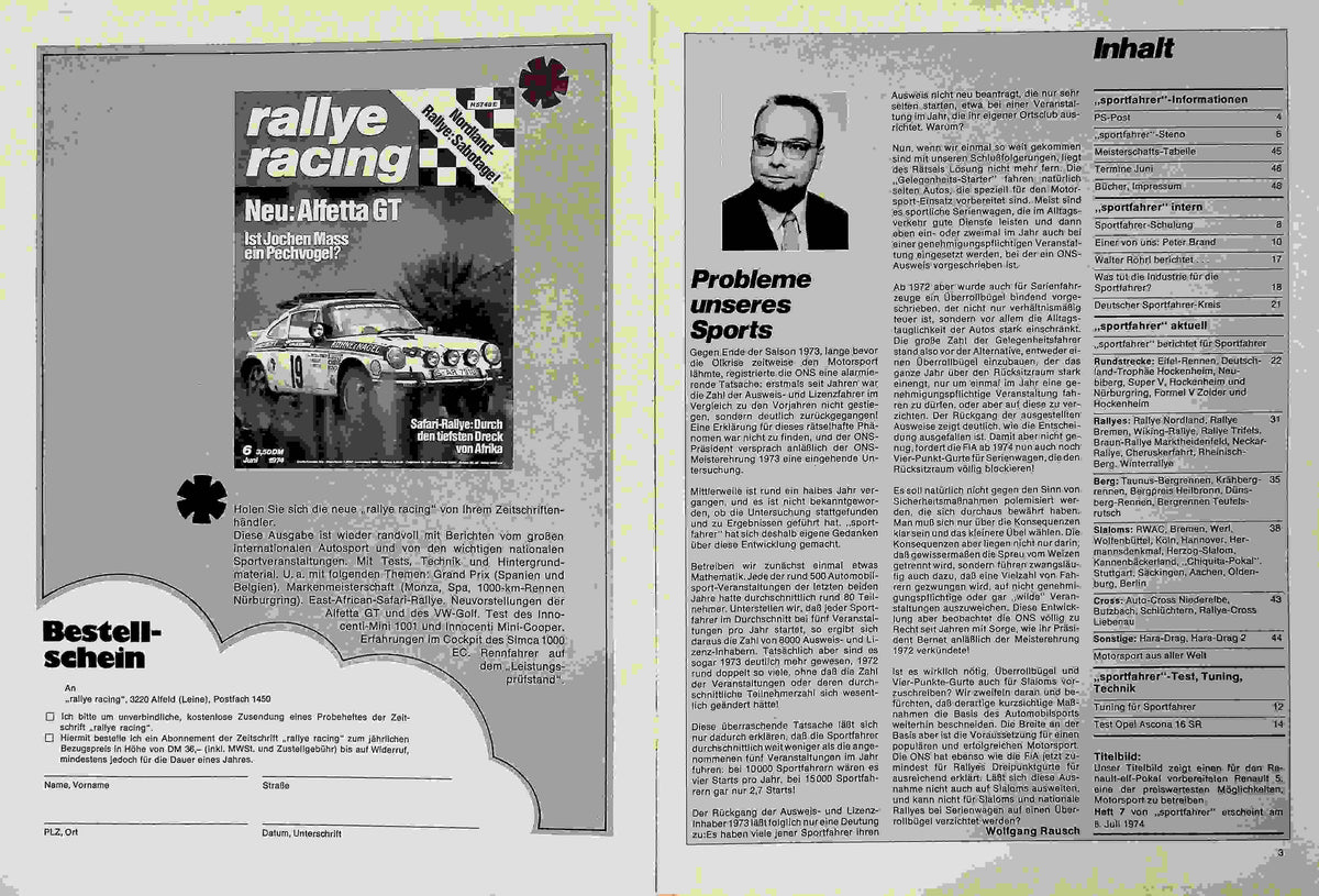 Inhaltsverzeichnis Sport Fahrer 06/1974
