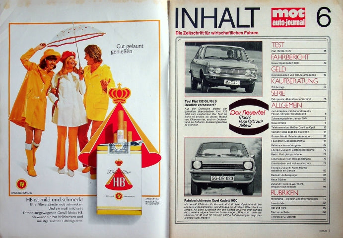 Inhaltsverzeichnis MOT 06/1974
