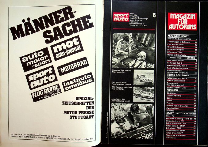 Inhaltsverzeichnis Sport Auto 06/1974