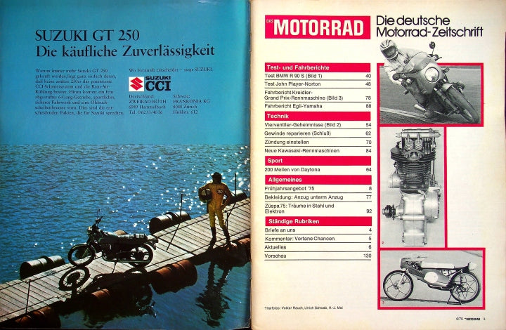 Inhaltsverzeichnis Motorrad 06/1975