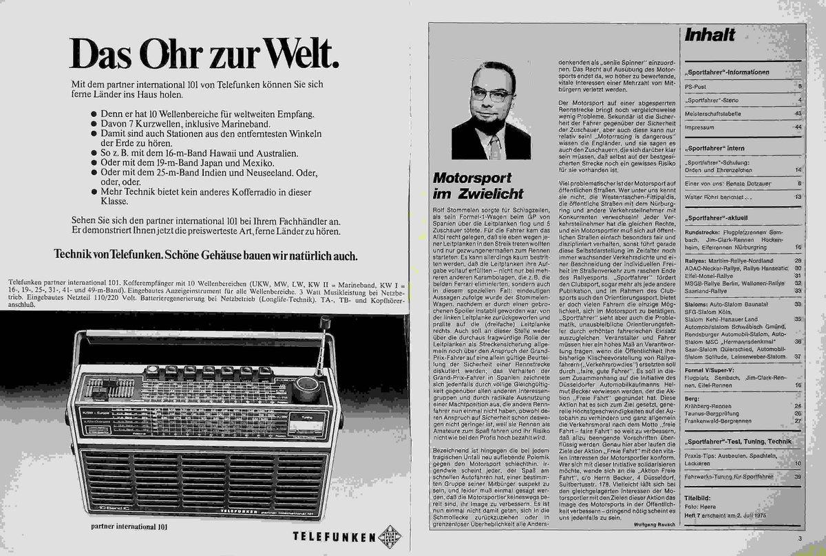 Inhaltsverzeichnis Sport Fahrer 06/1975