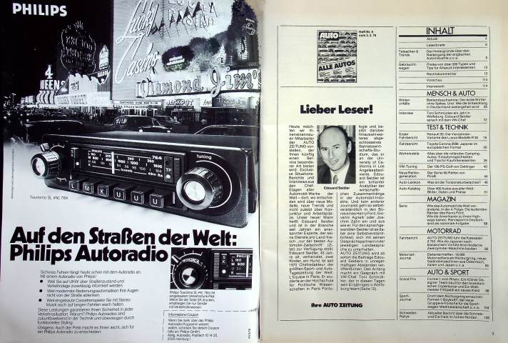 Inhaltsverzeichnis Autozeitung 06/1976