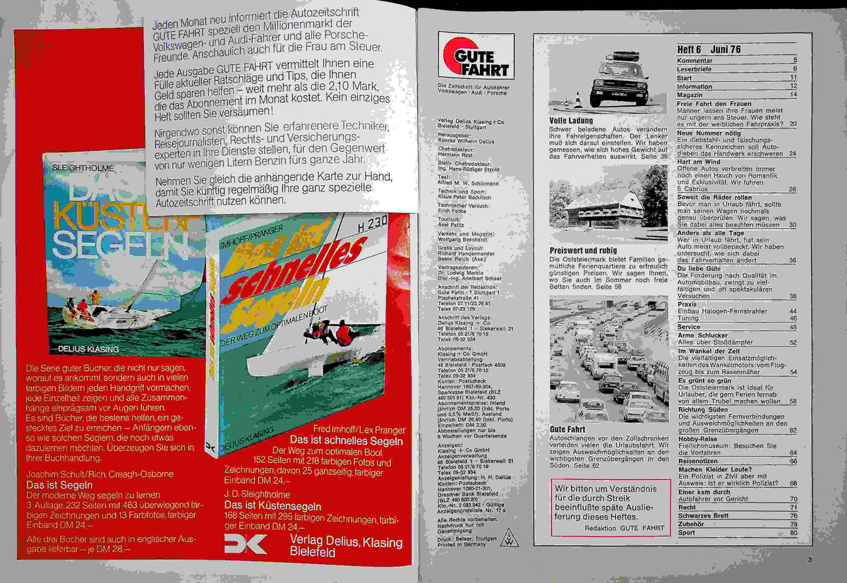 Inhaltsverzeichnis Gute Fahrt 06/1976