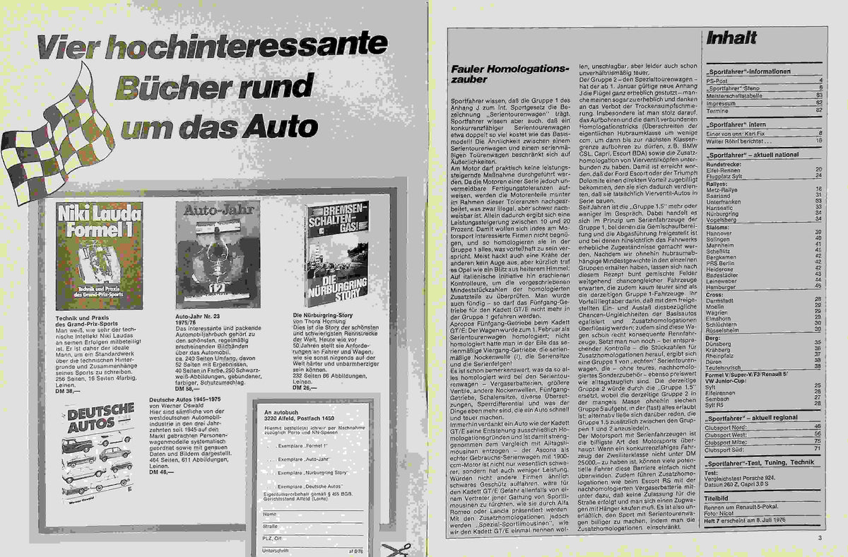 Inhaltsverzeichnis Sport Fahrer 06/1976