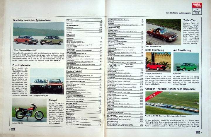 Inhaltsverzeichnis Auto Motor und Sport 06/1978
