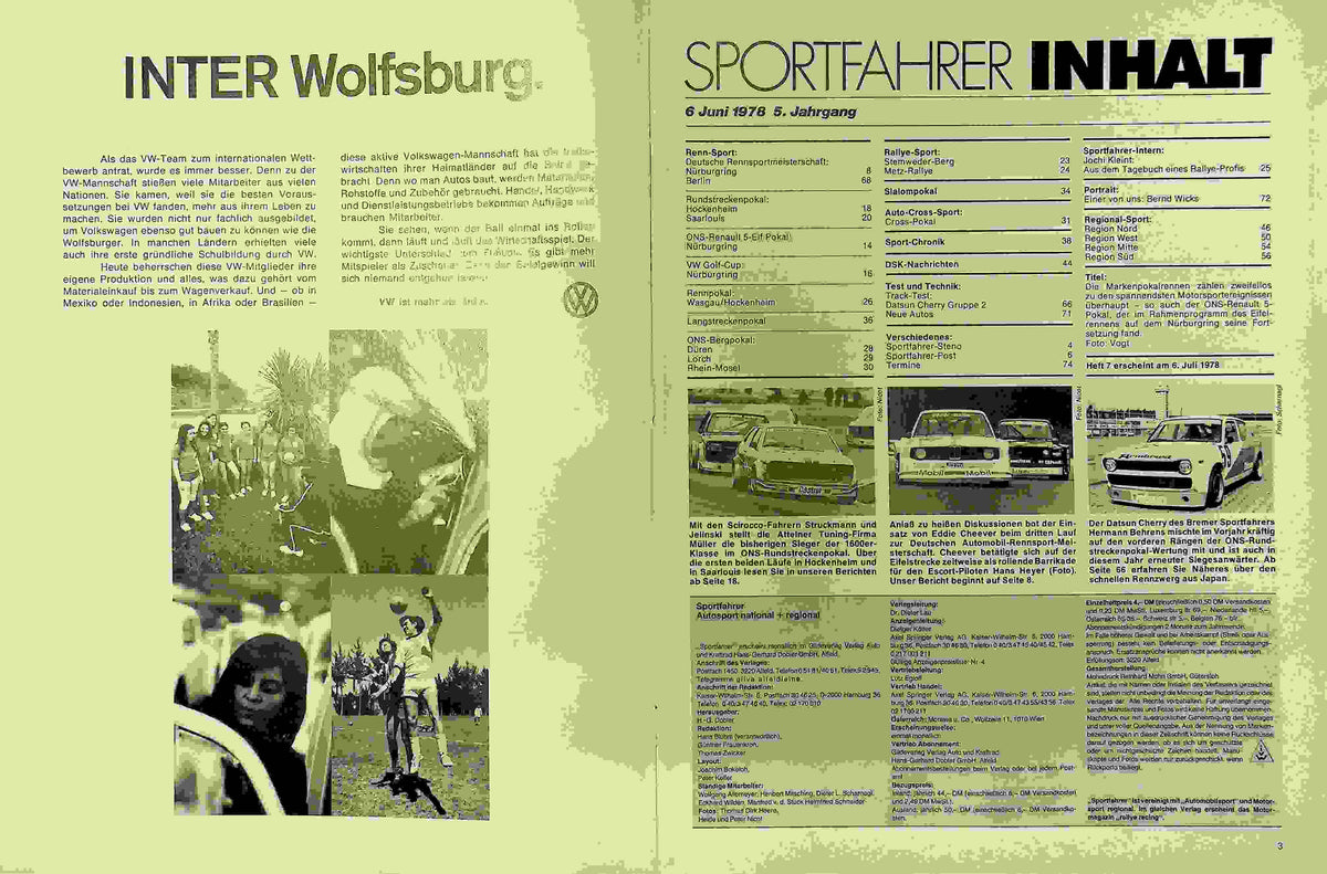 Inhaltsverzeichnis Sport Fahrer 06/1978