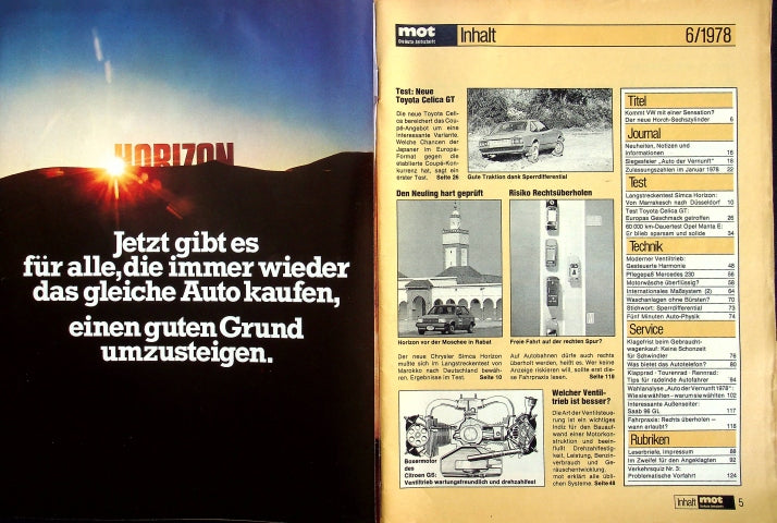 Inhaltsverzeichnis MOT 06/1978