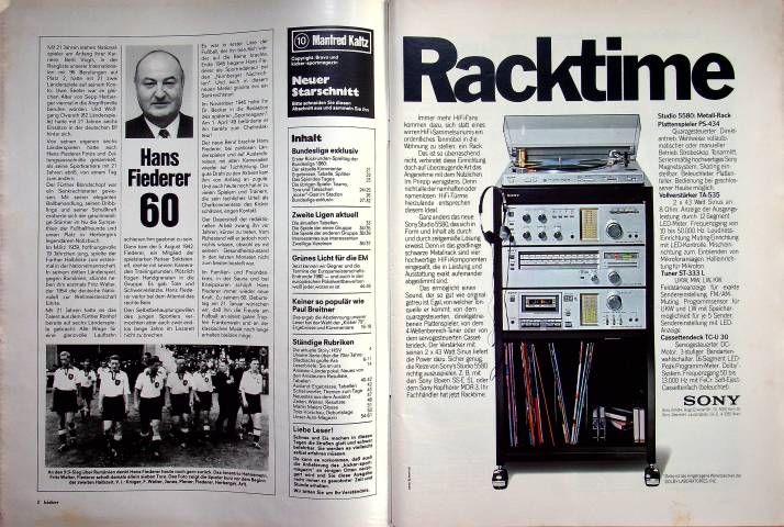 Inhaltsverzeichnis Kicker 06/1980