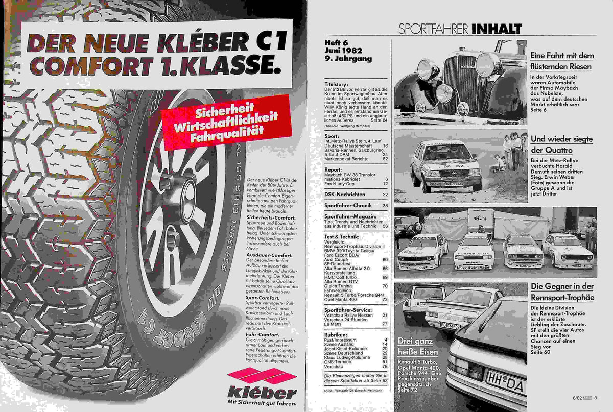 Inhaltsverzeichnis Sport Fahrer 06/1982
