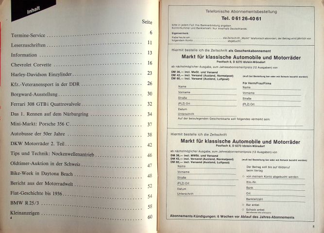 Inhaltsverzeichnis Oldtimer Markt 06/1984