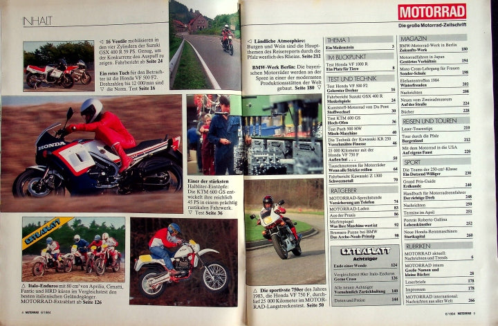 Inhaltsverzeichnis Motorrad 06/1984