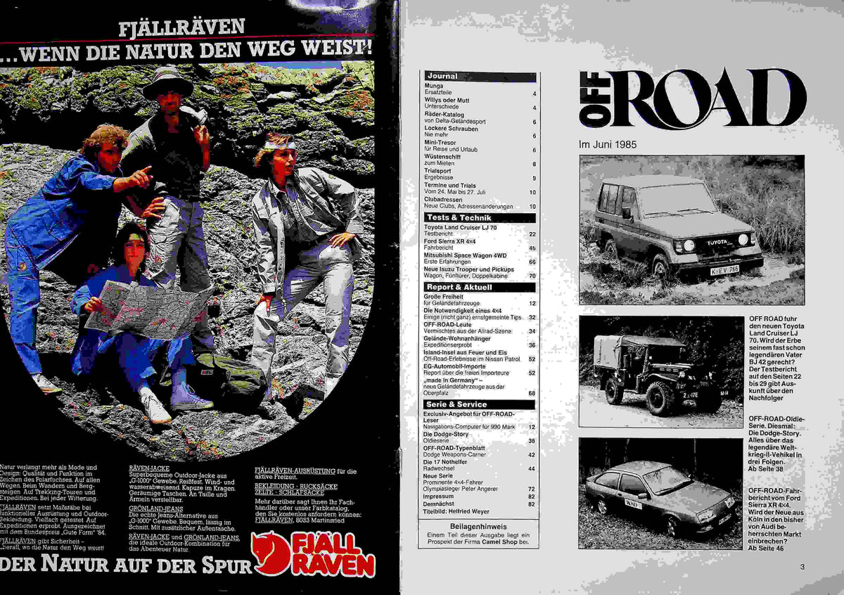 Inhaltsverzeichnis Offroad 06/1985