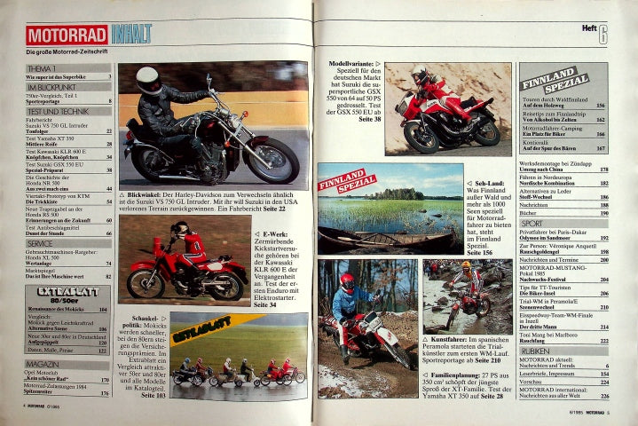 Inhaltsverzeichnis Motorrad 06/1985