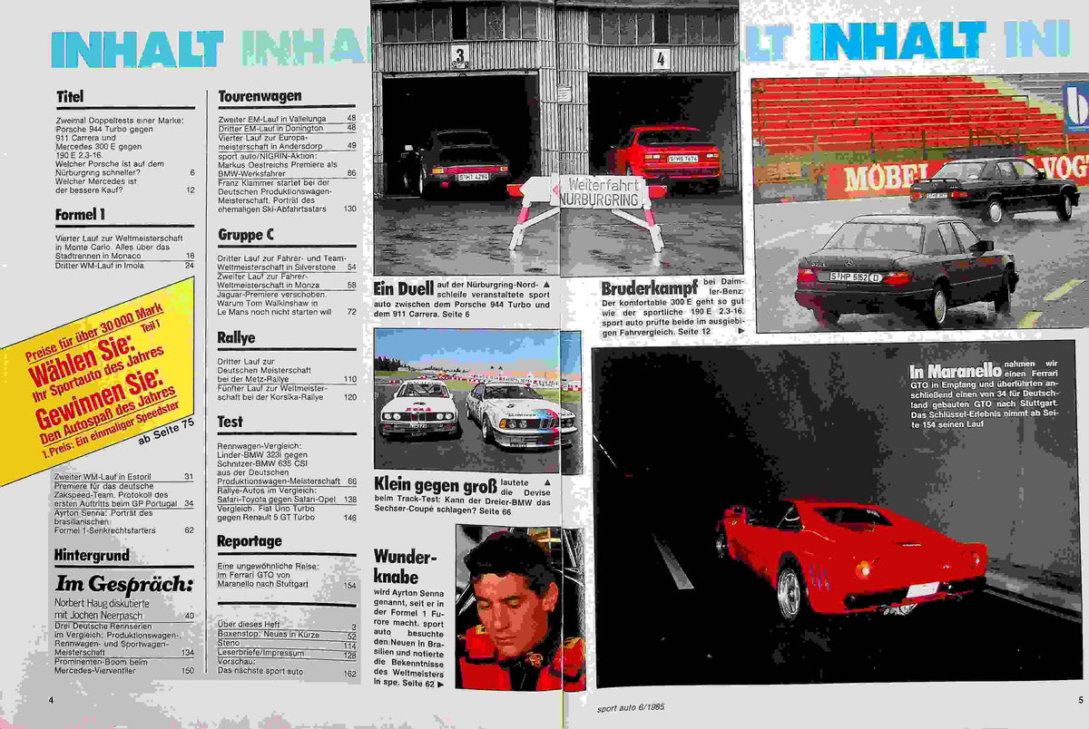 Inhaltsverzeichnis Sport Auto 06/1985
