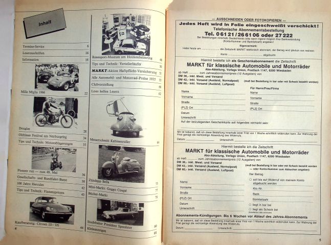 Inhaltsverzeichnis Oldtimer Markt 06/1986