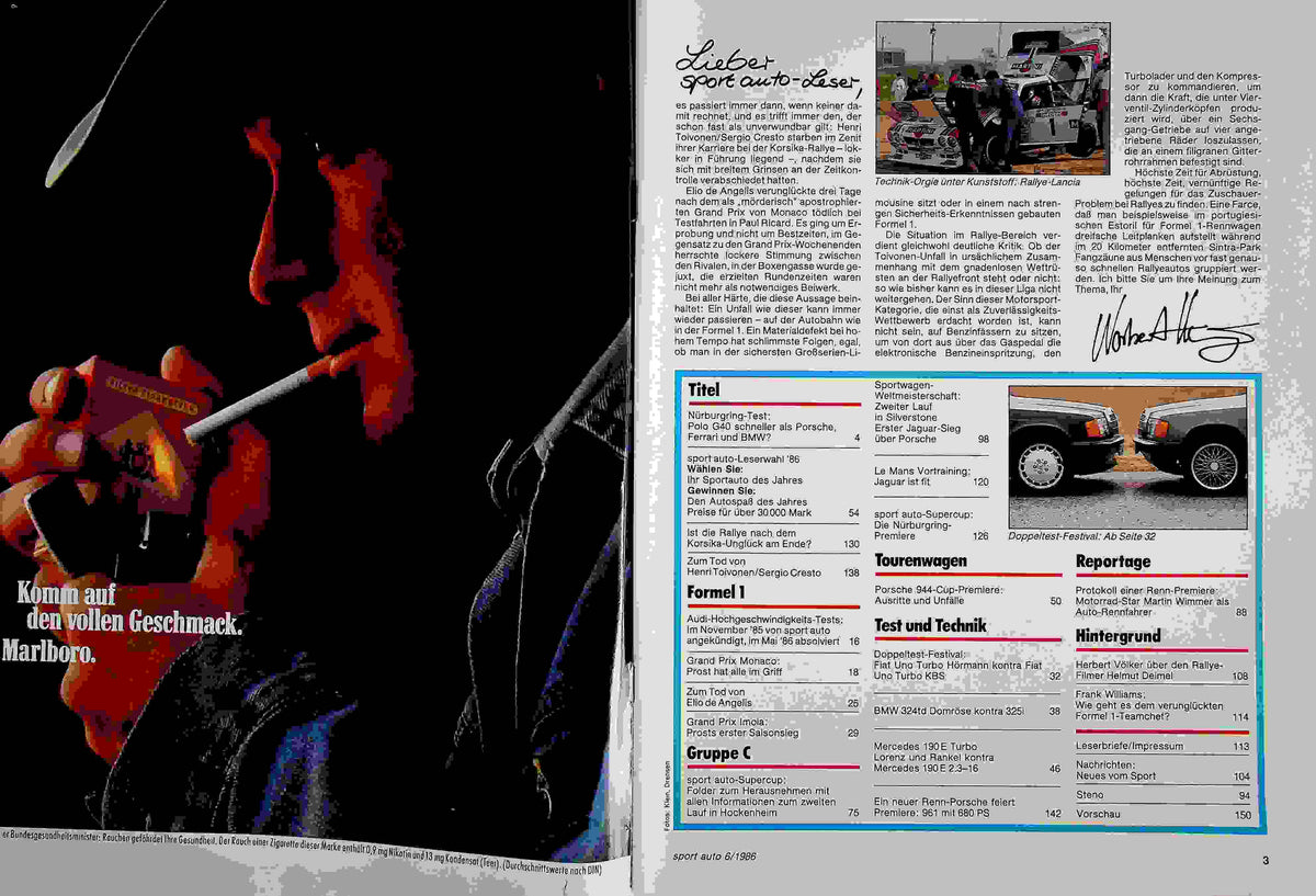 Inhaltsverzeichnis Sport Auto 06/1986