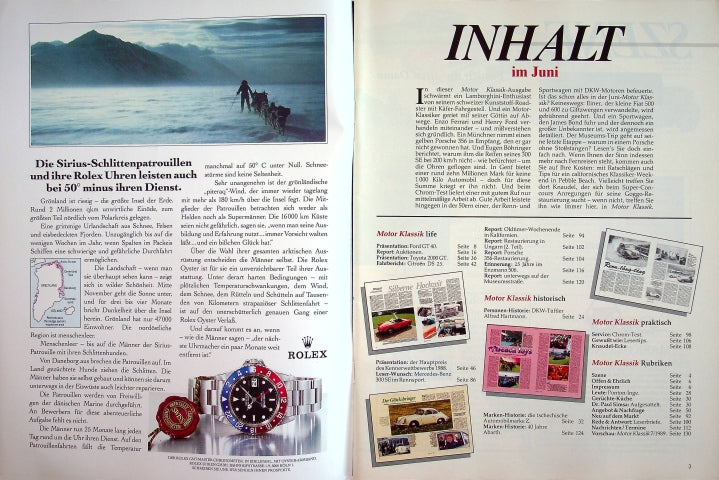 Inhaltsverzeichnis Motor Klassik 06/1989
