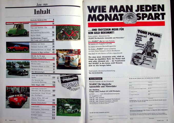 Inhaltsverzeichnis Oldtimer Markt 06/1989