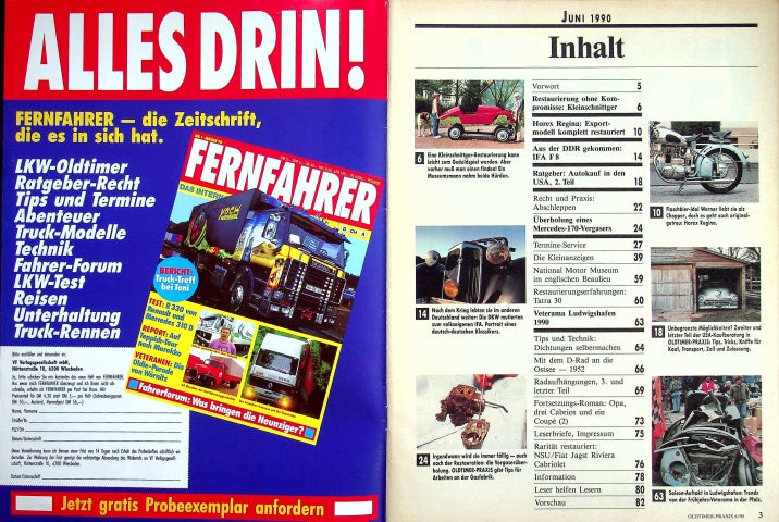 Inhaltsverzeichnis Oldtimer Praxis 06/1990