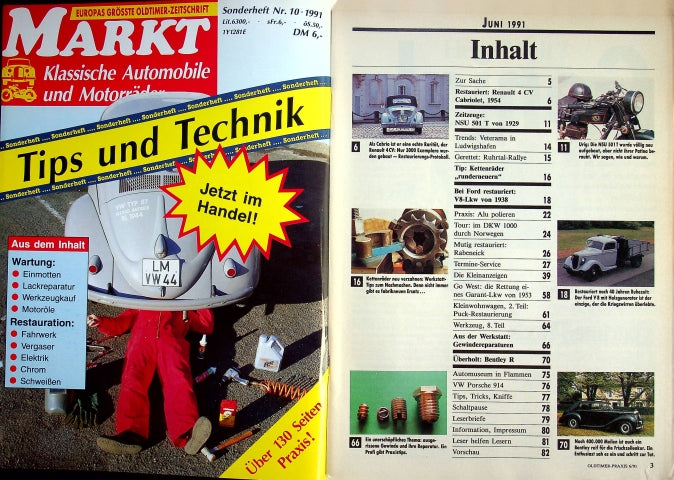 Inhaltsverzeichnis Oldtimer Praxis 06/1991