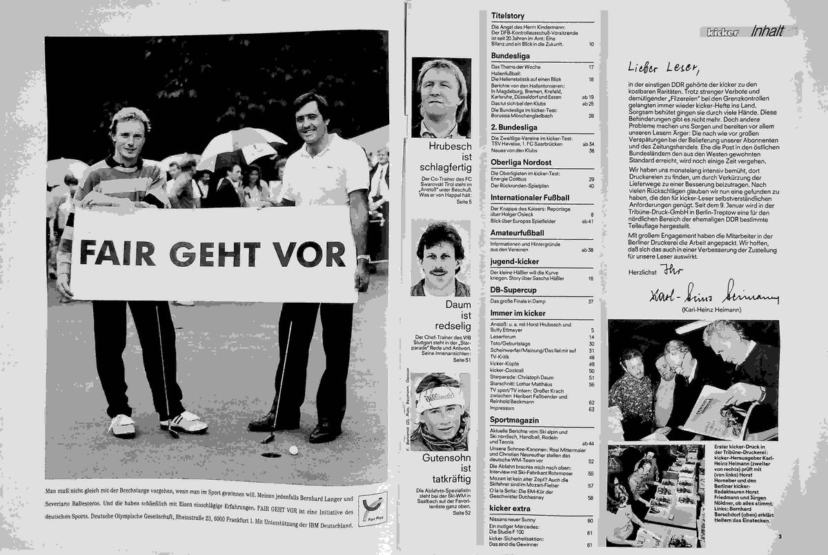 Inhaltsverzeichnis Kicker 06/1991
