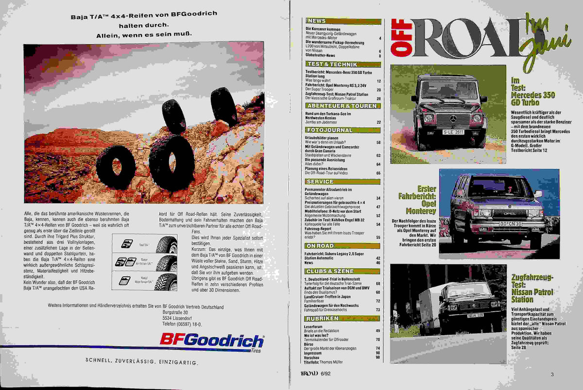 Inhaltsverzeichnis Offroad 06/1992