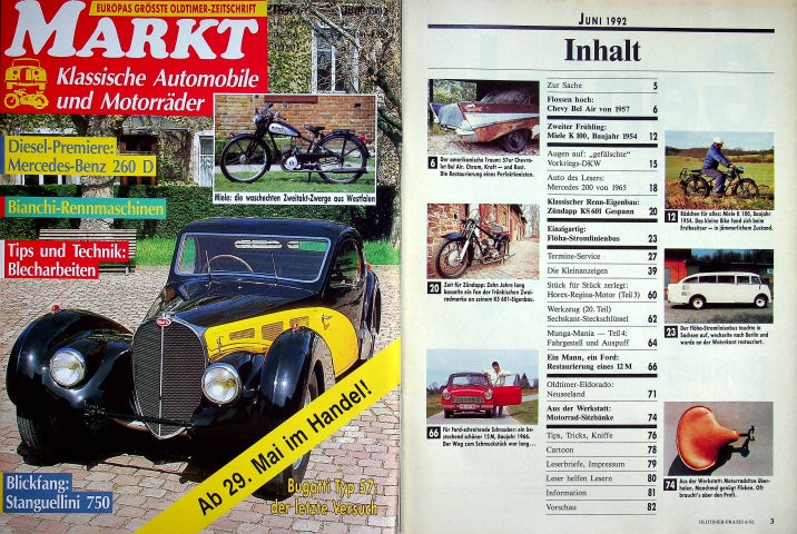 Inhaltsverzeichnis Oldtimer Praxis 06/1992