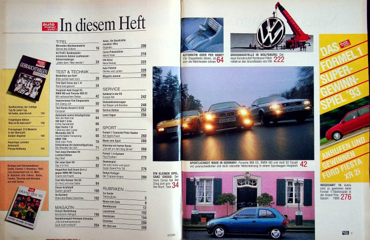 Inhaltsverzeichnis Auto Motor und Sport 06/1993