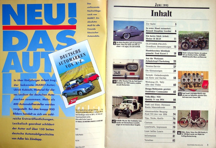 Inhaltsverzeichnis Oldtimer Praxis 06/1993