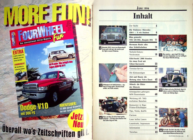 Inhaltsverzeichnis Oldtimer Praxis 06/1994