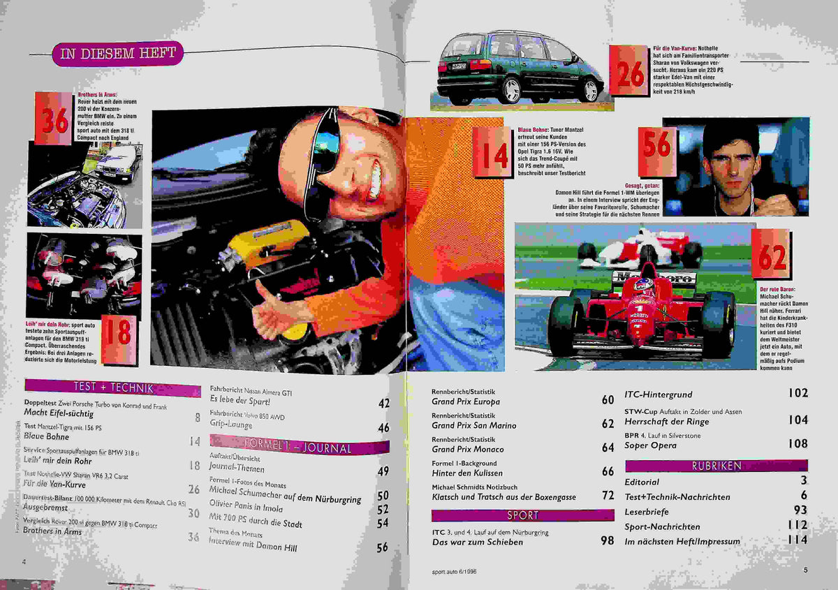 Inhaltsverzeichnis Sport Auto 06/1996