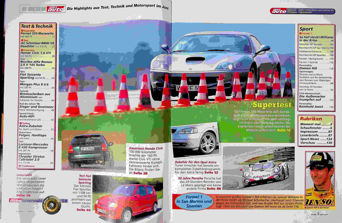 Inhaltsverzeichnis Sport Auto 06/1998
