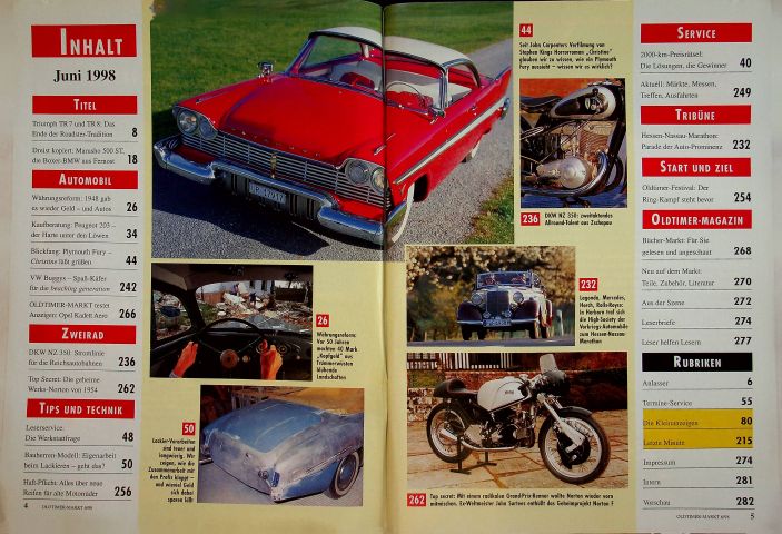 Inhaltsverzeichnis Oldtimer Markt 06/1998