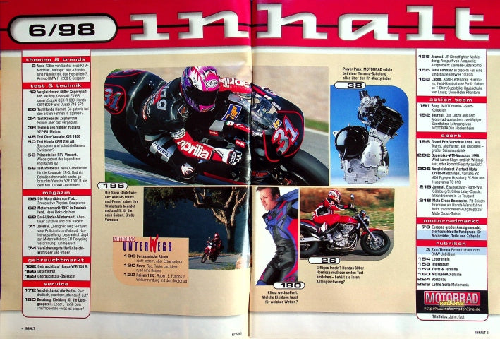Inhaltsverzeichnis Motorrad 06/1998