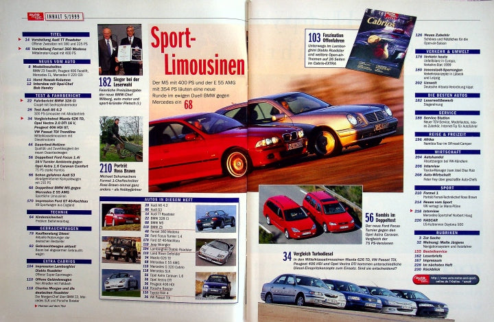 Inhaltsverzeichnis Auto Motor und Sport 06/1999