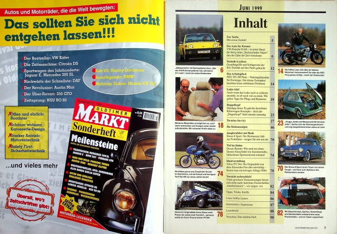 Inhaltsverzeichnis Oldtimer Praxis 06/1999