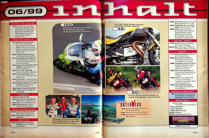 Inhaltsverzeichnis Motorrad 06/1999